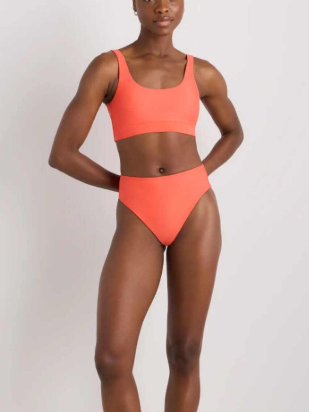 Quince Italian High-Rise High-Leg Bikini Bottom in Sunset Orange, Size M - NWT